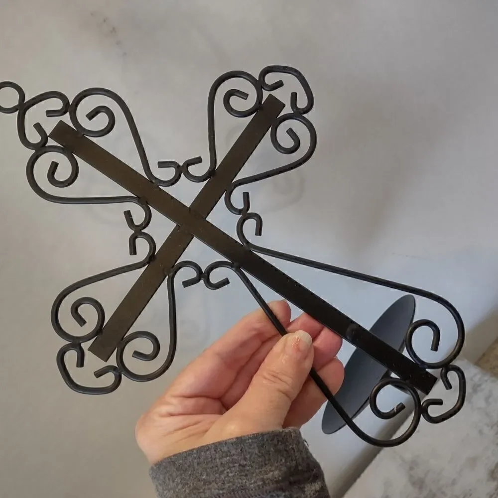 👍 Set of two different cross wall hanging candle holders.  Metal & Iron. C6